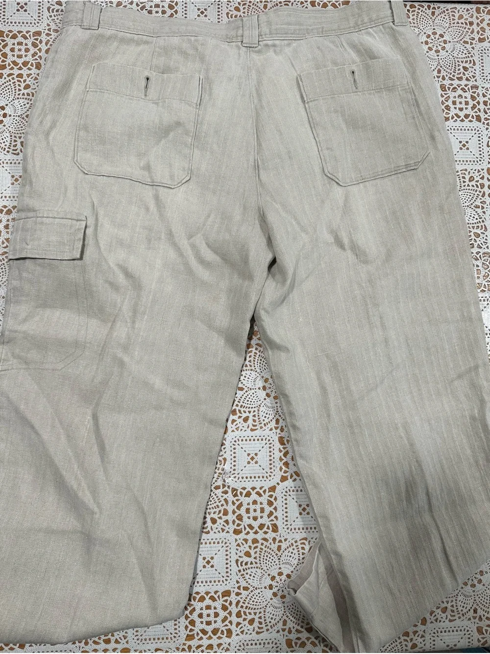 Perry Ellis 100% Linen Cargo Pants Men’s 38x30 Beige Straight Leg Lightweight